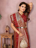 Siitara - Elegant Grey with Royal Maroon Banarasi silk saree - Siitara