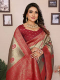 Siitara - Golden Beige with Rich Maroonish Red Tissue Silk Saree - Siitara
