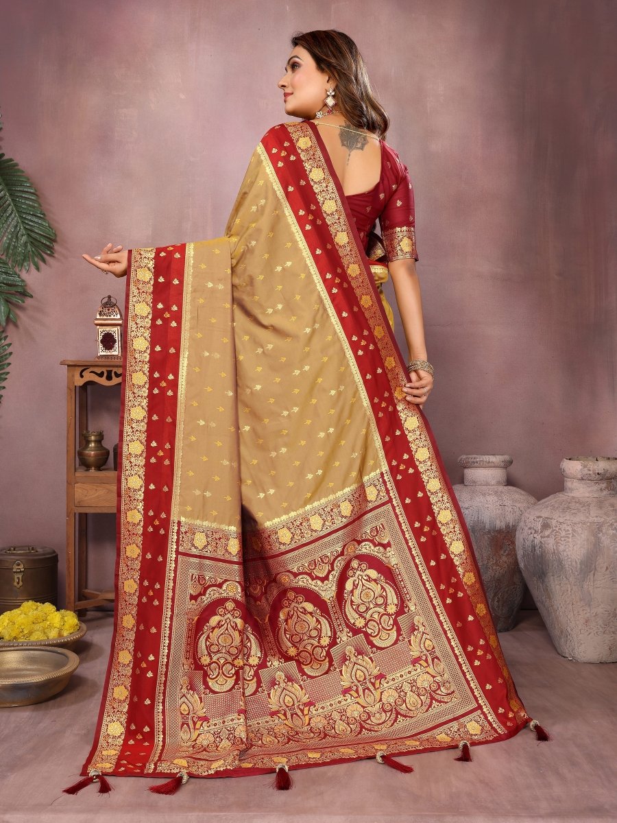 Siitara - Golden Maroon Majesty Banarasi silk saree - Siitara