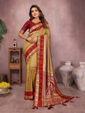 Siitara - Golden Maroon Majesty Banarasi silk saree - Siitara