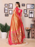 Siitara - Golden Orange & Rani Pink vantara Banarasi Tissue Silk Saree - Siitara