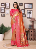 Siitara - Golden Orange & Rani Pink vantara Banarasi Tissue Silk Saree - Siitara
