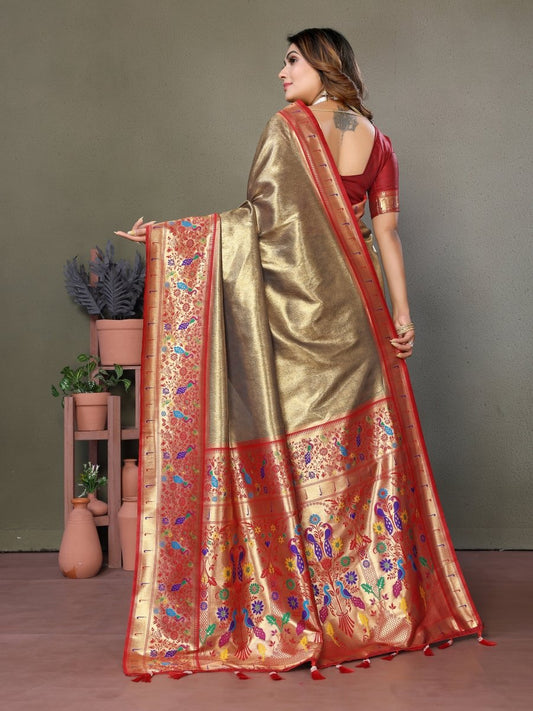Siitara - Golden Peacock Elegance mrudangi silk saree - Siitara