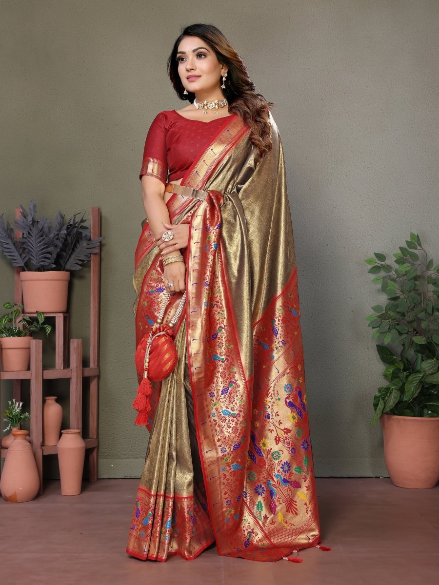 Siitara - Golden Peacock Elegance mrudangi silk saree - Siitara