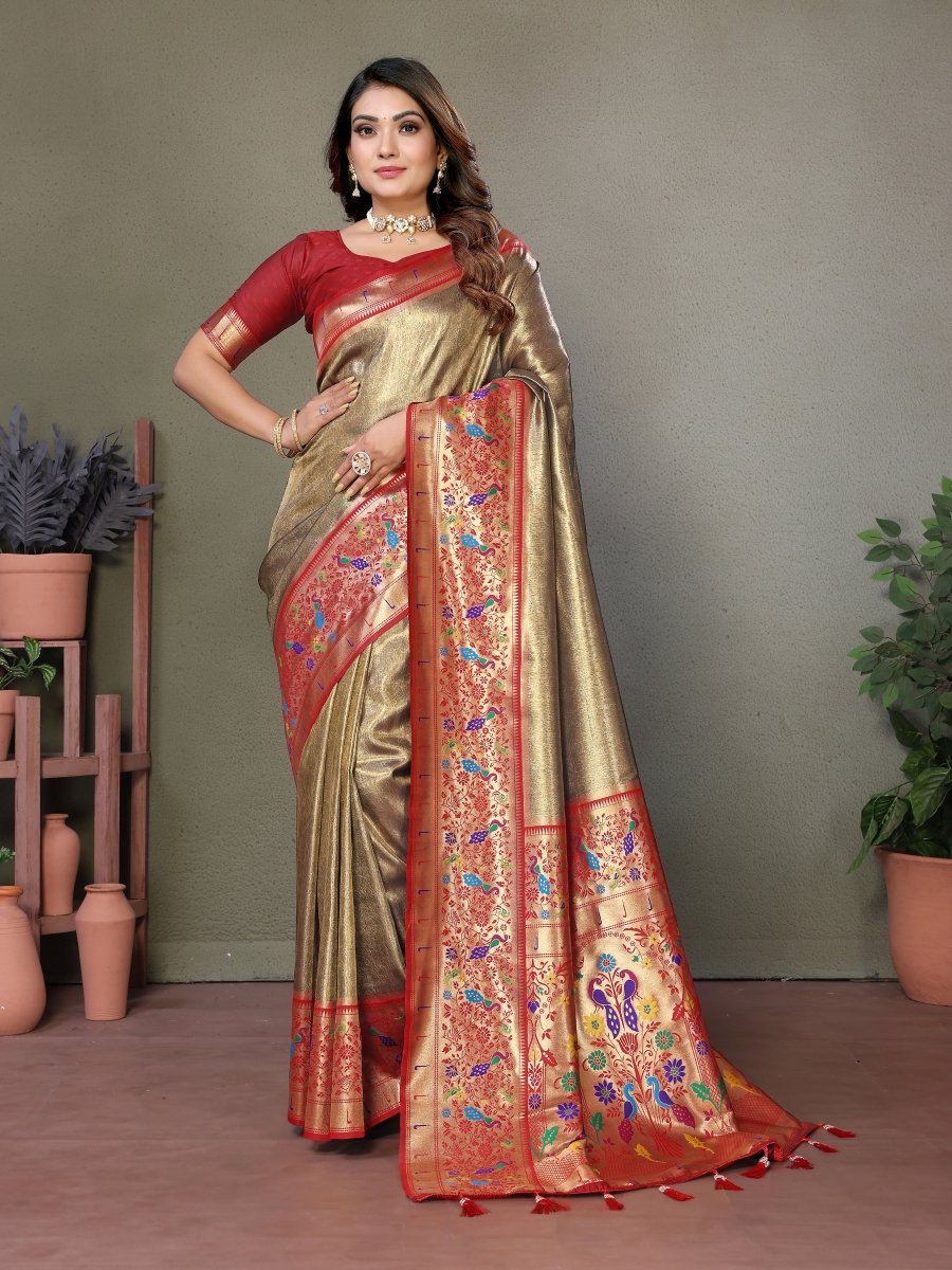 Siitara - Golden Peacock Elegance mrudangi silk saree - Siitara