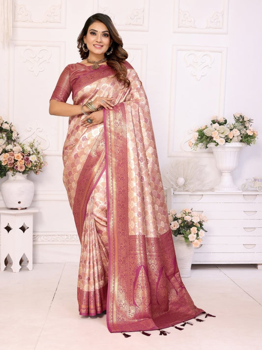 Siitara - Golden Rose Banarasi Silk Saree - Siitara