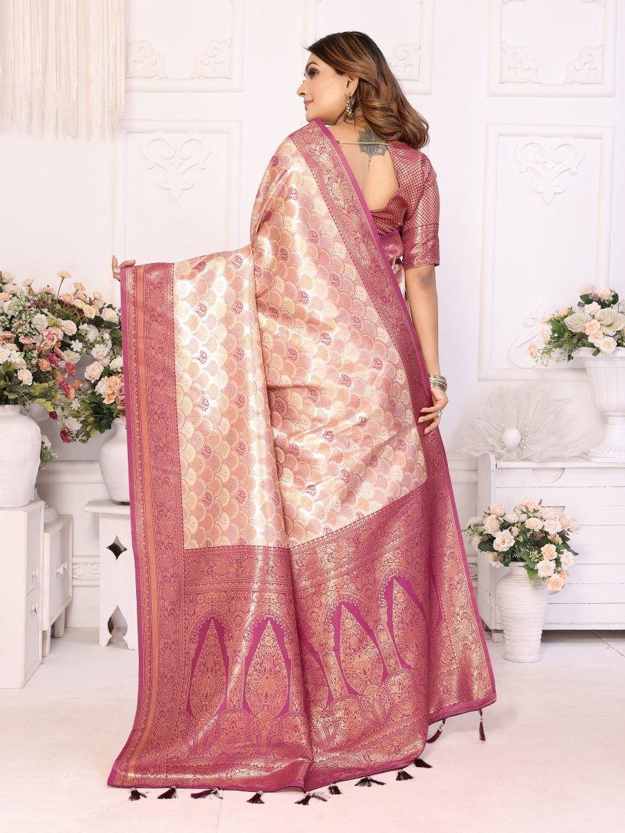 Siitara - Golden Rose Banarasi Silk Saree - Siitara