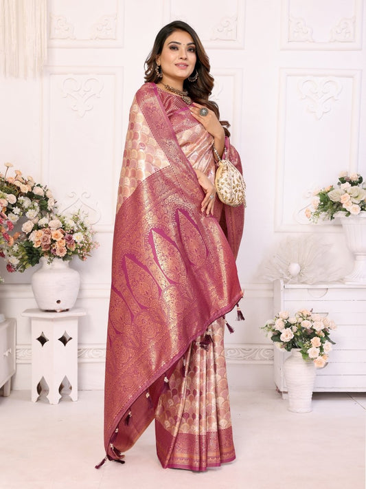 Siitara - Golden Rose Banarasi Silk Saree - Siitara