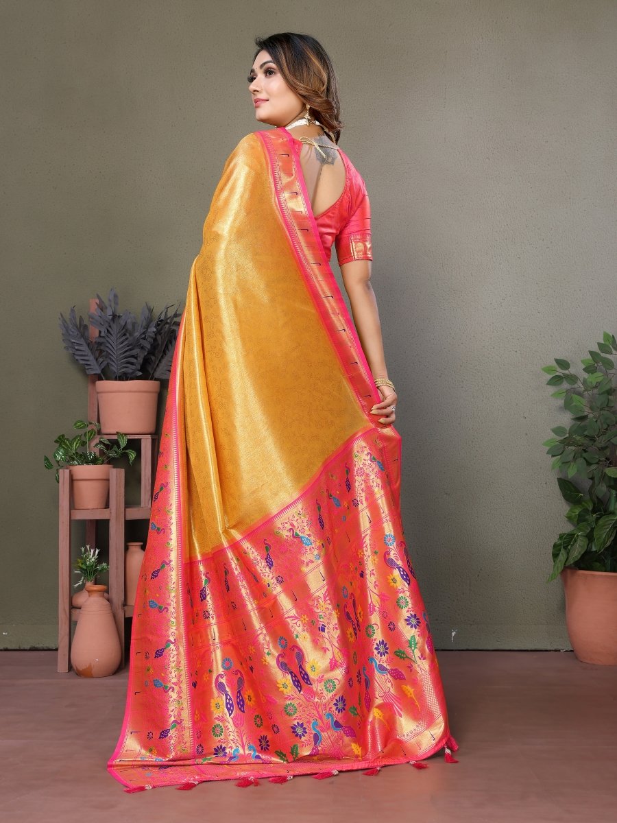 Siitara - Golden Rosé Paithani mrudangi Silk Saree - Siitara
