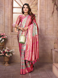 siitara - “Magenta Bloom Chaturi Banarasi Silk Saree – With Golden Zari & Aqua Green Motifs” - Siitara