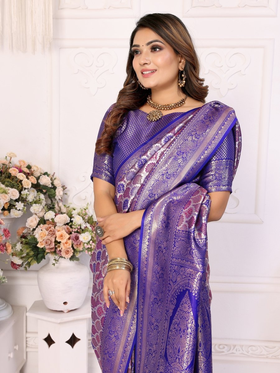 Siitara - Majestic Blue Chaturi Banarasi Silk Saree - Siitara