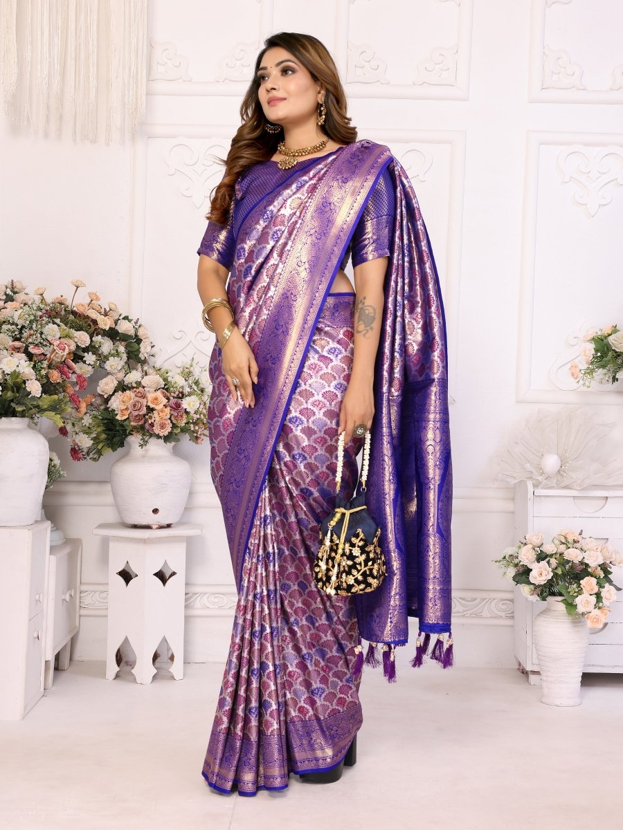 Siitara - Majestic Blue Chaturi Banarasi Silk Saree - Siitara