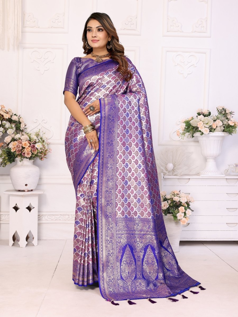 Siitara - Majestic Blue Chaturi Banarasi Silk Saree - Siitara