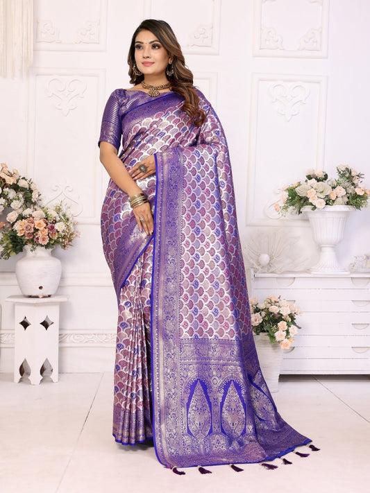 Siitara - Majestic Blue Chaturi Banarasi Silk Saree - Siitara