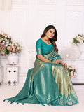 Siitara - “Majestic Eshwari Sea Green Zari Elegance Pure Silk Saree” - Siitara