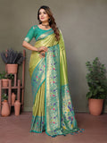 Siitara - Parrot Glow Banarasi mrudangi Tissue Shine Silk Saree - Siitara
