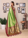 Siitara - Parrot Green Elegance with Maroon Paithani Charm vantara Banarasi Tissue Silk Saree - Siitara