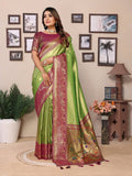 Siitara - Parrot Green Elegance with Maroon Paithani Charm vantara Banarasi Tissue Silk Saree - Siitara