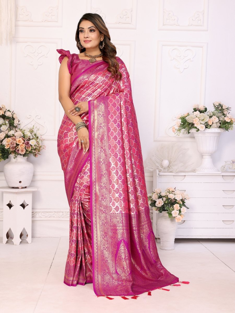 Siitara - Pink Pastel Radiant Chaturi Banarasi Silk Saree - Siitara