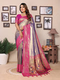 Siitara - Rani Glow with Royal Purple Charm vantara Banarasi Tissue Silk Saree - Siitara