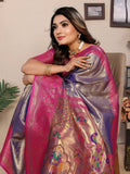 Siitara - Rani Glow with Royal Purple Charm vantara Banarasi Tissue Silk Saree - Siitara