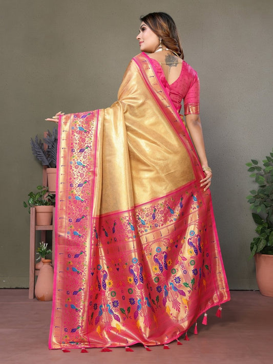 Siitara - Rani Pink Heritage Glow mrudangi silk saree - Siitara