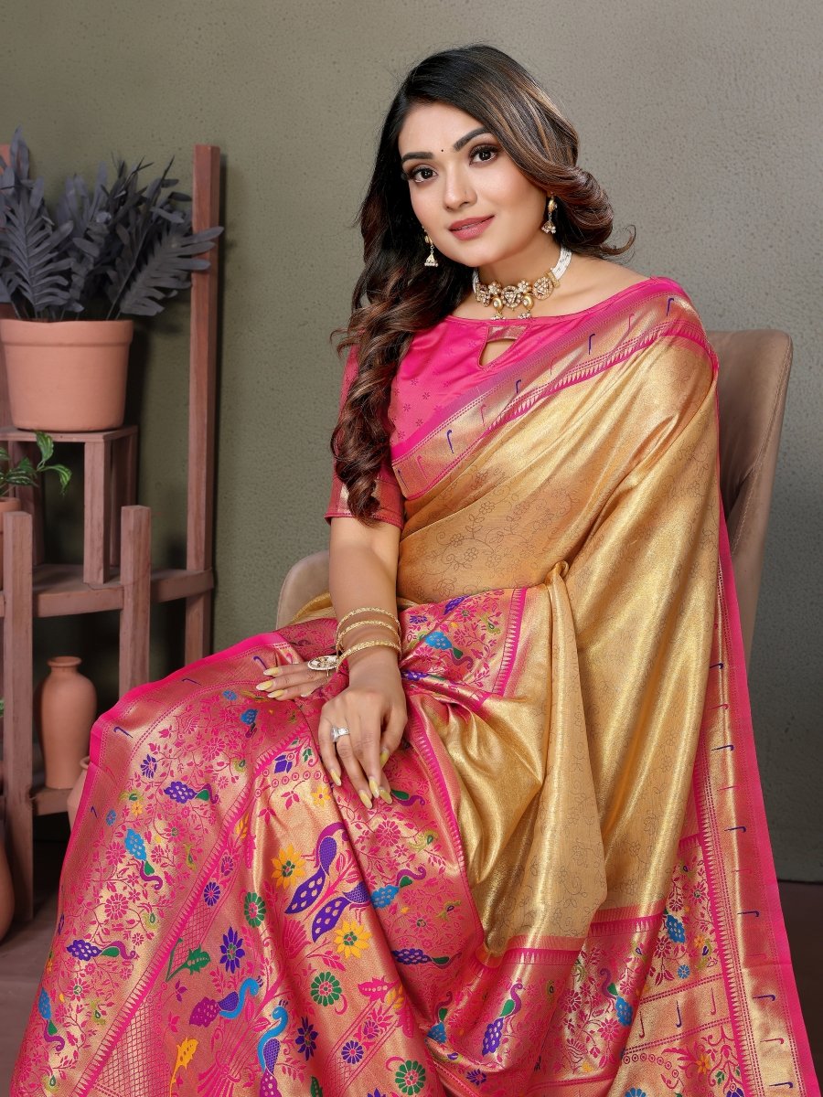 Siitara - Rani Pink Heritage Glow mrudangi silk saree - Siitara