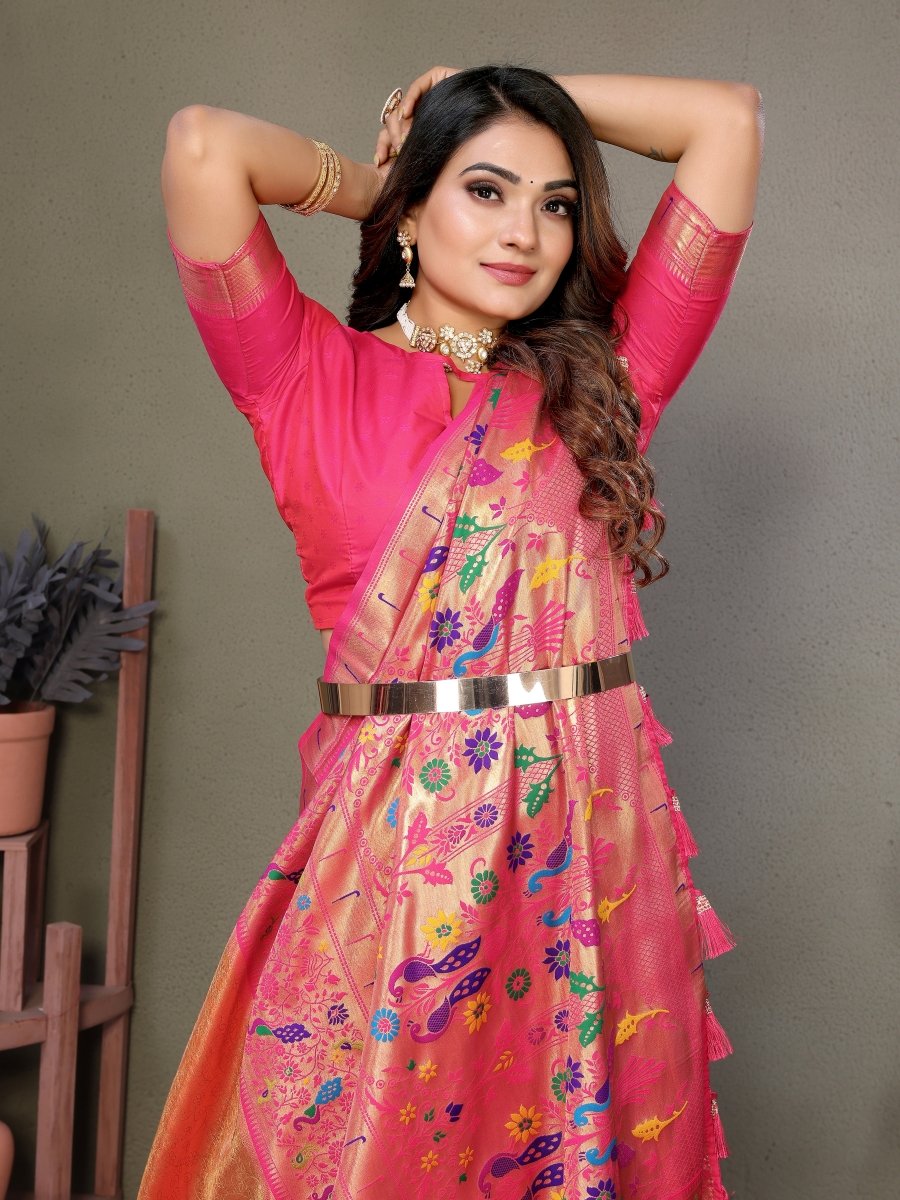 Siitara - Rani pink Heritage Glow mrudangi tissue silk saree - Siitara