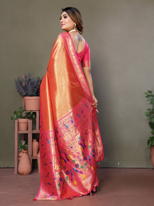 Siitara - Rani pink Heritage Glow mrudangi tissue silk saree - Siitara