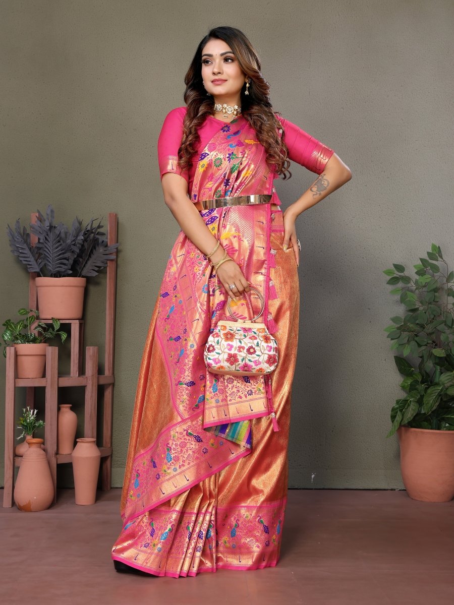 Siitara - Rani pink Heritage Glow mrudangi tissue silk saree - Siitara