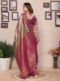 Siitara - Royal Golden Beige & Rani Pink Handloom Tissue Silk Saree - Siitara