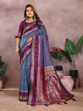 Siitara - Royal Purple & Peacock Blue Banarasi silk saree - Siitara