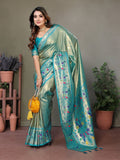 Siitara - Sea Green Paithani Glow mrudangi Silk Saree - Siitara